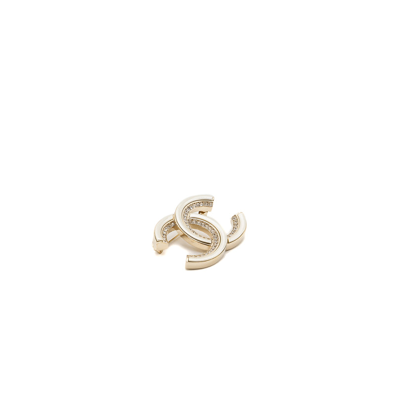 Chanel CC logo brooch with crystal ivory / silver tone