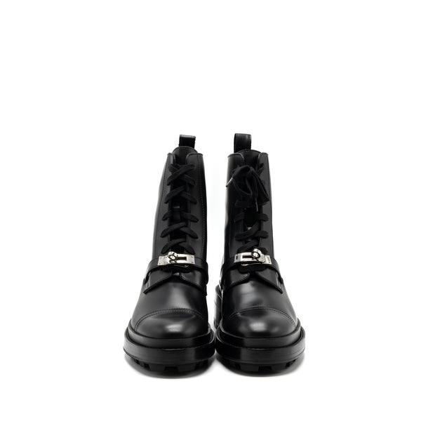 Hermes Size 38 Funk Ankle Boot Glazed Calfskin Black SHW