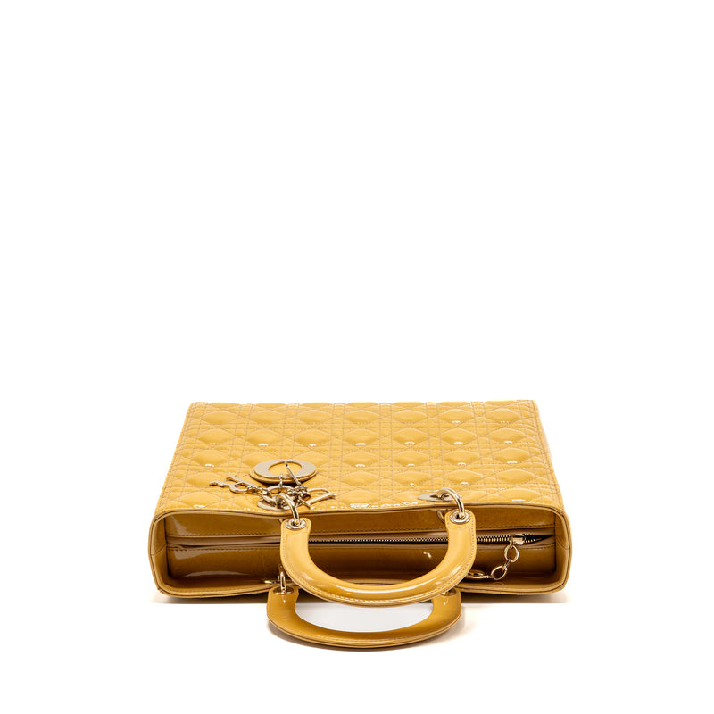 Dior Large Lady Dior Patent Leather Beige LGHW