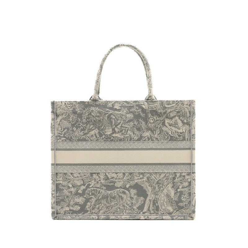 Dior Large Book Tote Ecru And Grey Toile De Jouy Embroidery