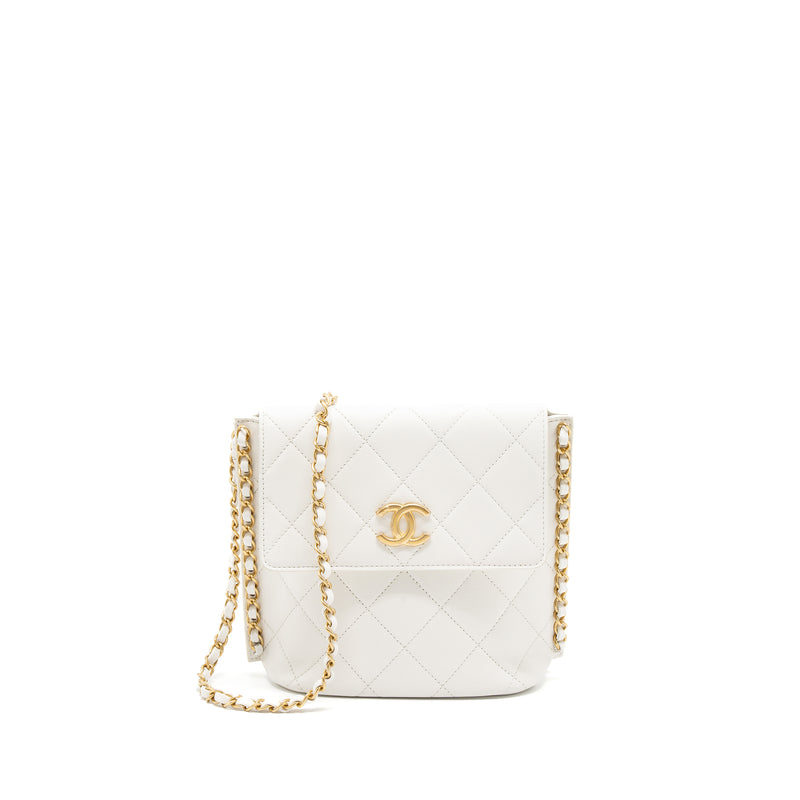 Chanel Crossbody Square Flap Bag Lambskin White Brushed GHW