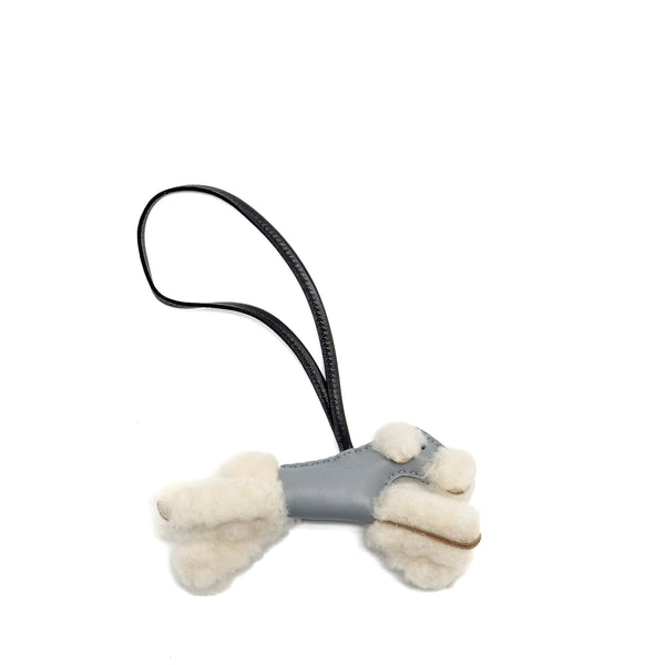Hermes budy shearing bag charm wool / lambskin ecru/ pantin/ black stamp K
