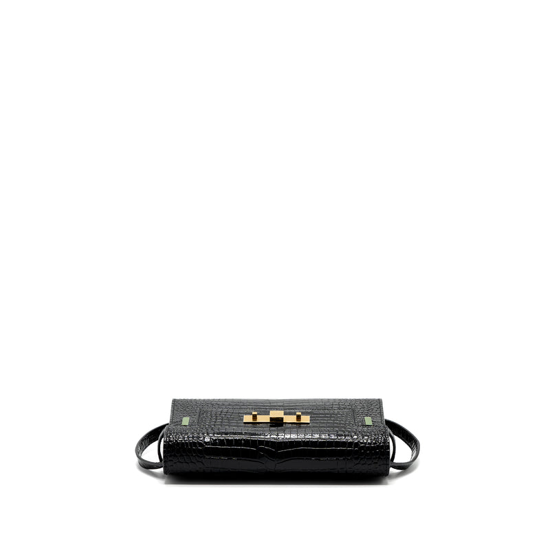 Saint Laurent Manhattan Shoulder Bag Crocodile-Embossed Black GHW