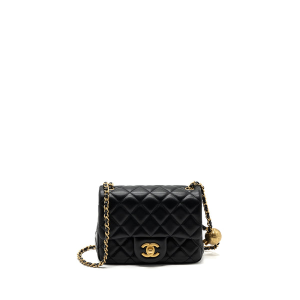Chanel Pearl Crush Mini Square Flap Bag Lambskin Black GHW (microchip)