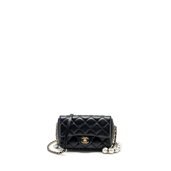 Chanel Pearl Chain Quilted Flap Bag Lambskin Black GHW