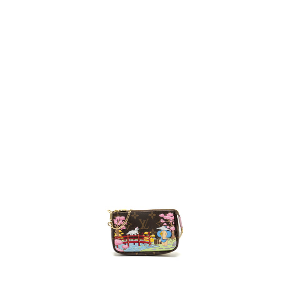 LOUIS VUITTON Mini Pochette Accessories 2021 Christmas Limited Edition Japanese Garden Sakura GHW