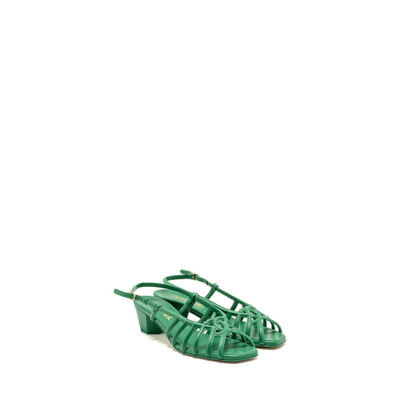 Chanel Size 37.5 22B CC Logo Sandals Lambskin Green SHW