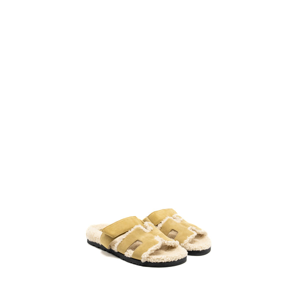 Hermes Size 37 Chypre Sandals Chèvre velours Beige Albatre