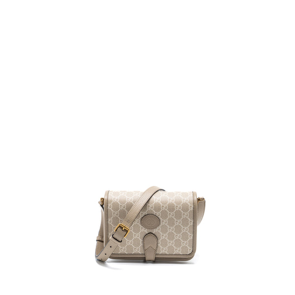 Gucci Interlock GG logo Crossbody messanger bag canvas/ calfskin light grey GHW