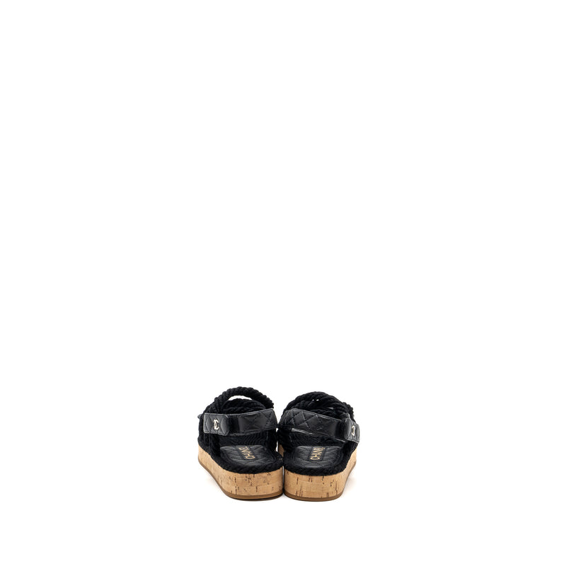 Chanel 21s Size 35 Quilted Letter Sandals Black SHW