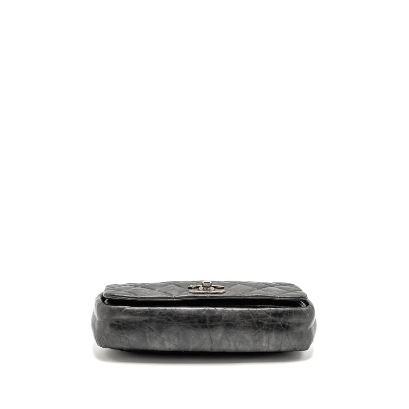 Chanel Detailed Chain Single Flap Bag Calfskin Charcoal Grey SHW