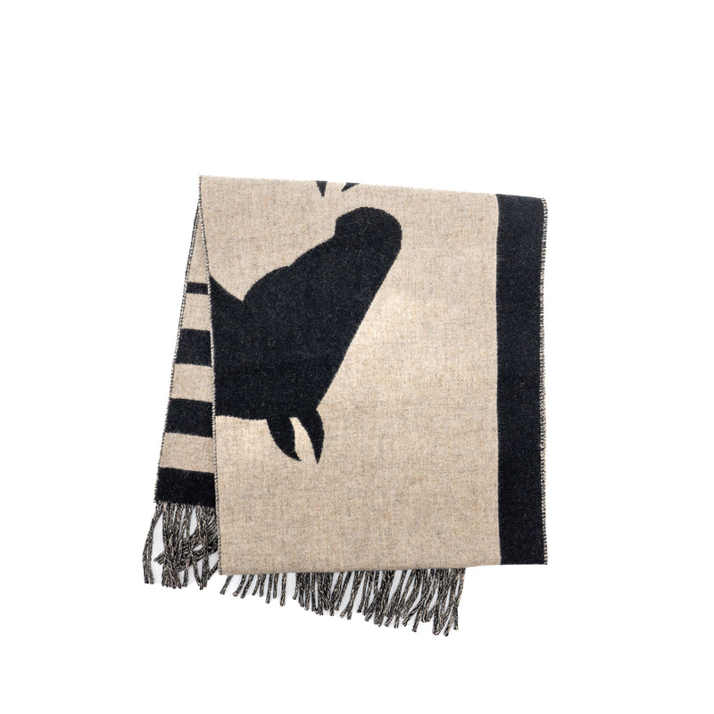 Hermes Casaque Love Story Muffler Cashmere Noir/Beige Chine