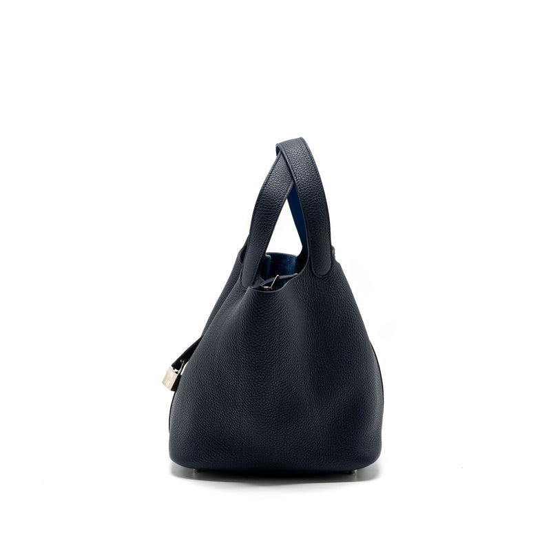 Hermes picotin 22 lock bag clemence/ swift blue nuit / blue France SHW stamp Z