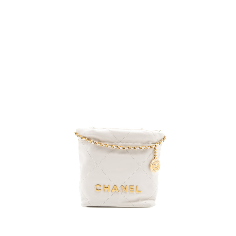 Chanel Mini 22 bag shiny calfskin white GHW (microchip)