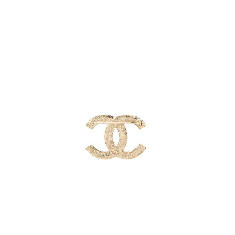 Chanel CC logo brooch with crystal ivory / silver tone