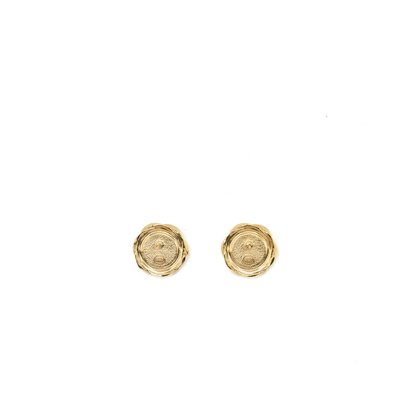 Chanel CC logo with round flower earrings black/gold tone