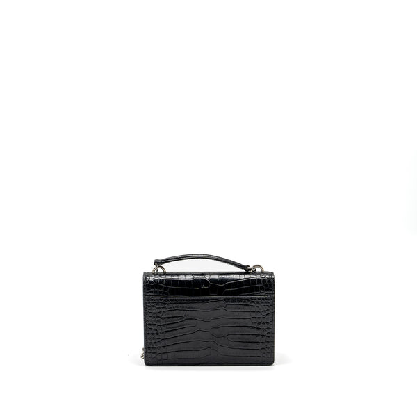 Saint Laurent/YSL Sunset Bag Croc-Embossed Calfskin Black SHW