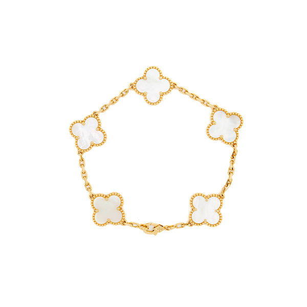 Van Cleef & Arpels Vintage Alhambra Bracelet 5 Motifs Yellow Gold, Mother of Pearl