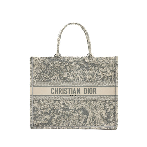 Dior Large Book Tote Ecru And Grey Toile De Jouy Embroidery