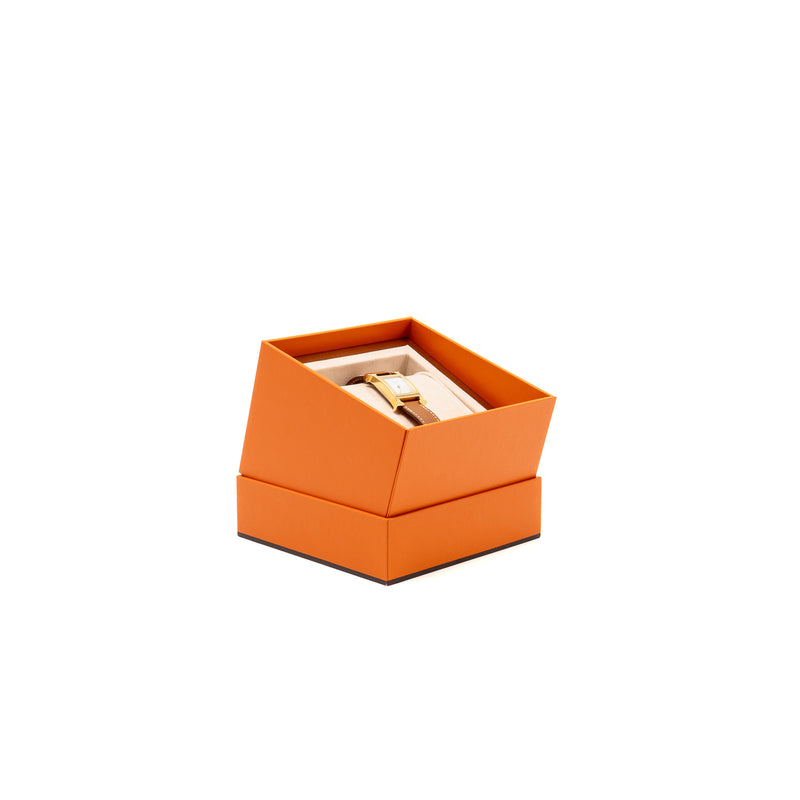 Hermes Heure H Watch, Small model 25mm yellow gold plated steel, gold strap, quartz movement