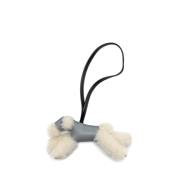 Hermes budy shearing bag charm wool / lambskin ecru/ pantin/ black stamp K