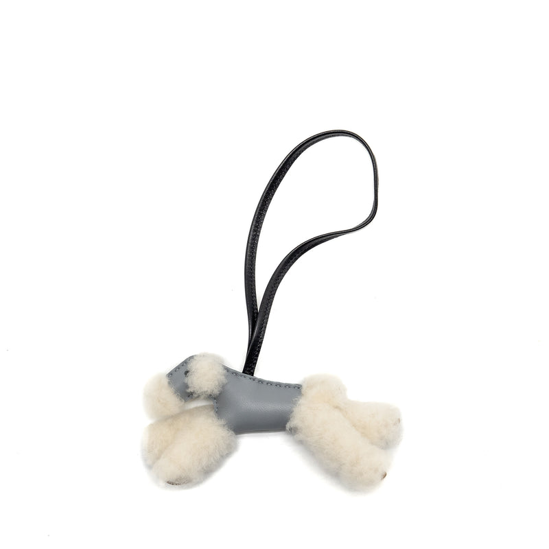 Hermes budy shearing bag charm wool / lambskin ecru/ pantin/ black stamp K
