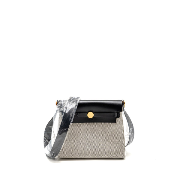 Hermes Herbag Mini Canvas/Cowhide Black/ ECRU GHW Stamp W