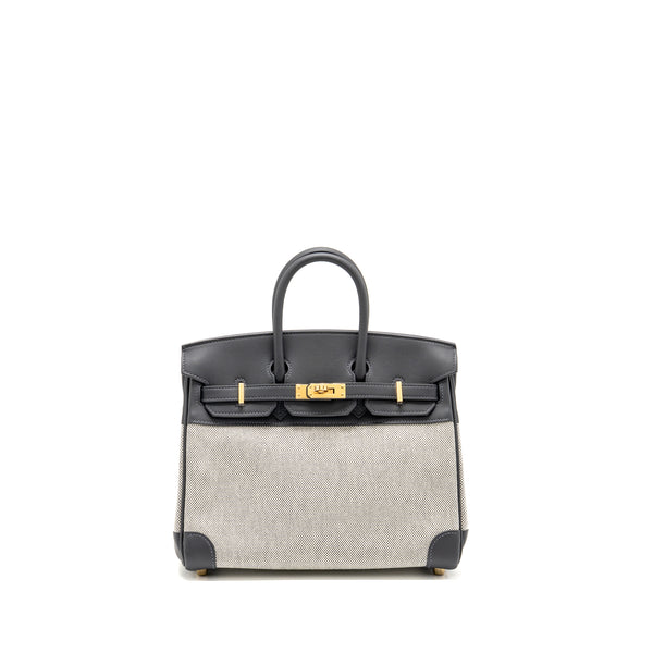 Hermes Birkin 25 Toile Swift/Canvas Ecru-Ardoise / Ardoise GHW Stamp K
