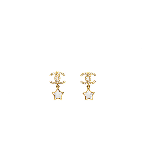 Chanel CC Logo Star Dropped earrings Pearl/Crystal/Gold Tone