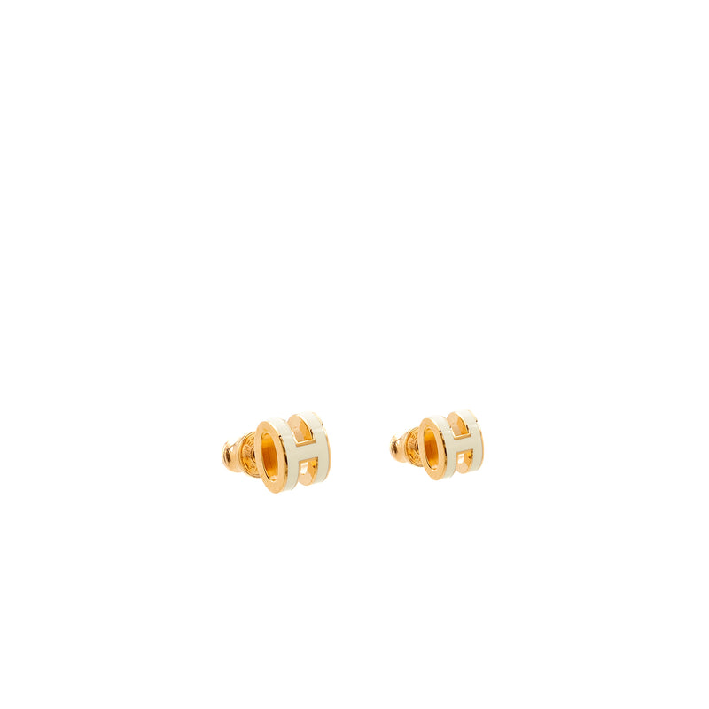 Hermes Mini Pop H Earrings White RGHW