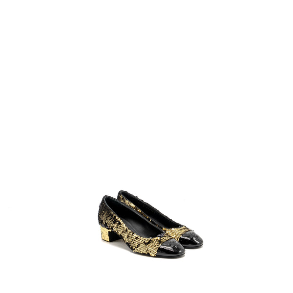 Chanel Size 36 21K Pumps Sequins/Patent Gold/Black