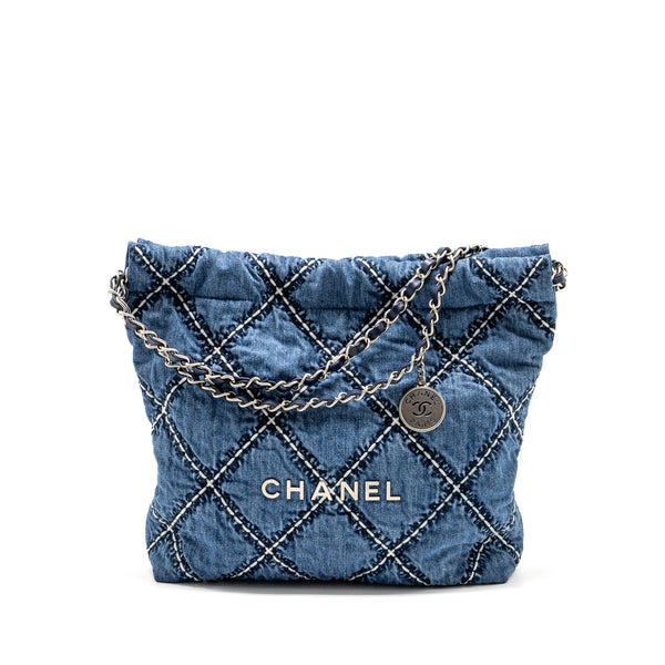 Chanel Small 22 Bag Denim Blue/White SHW (Microchip)