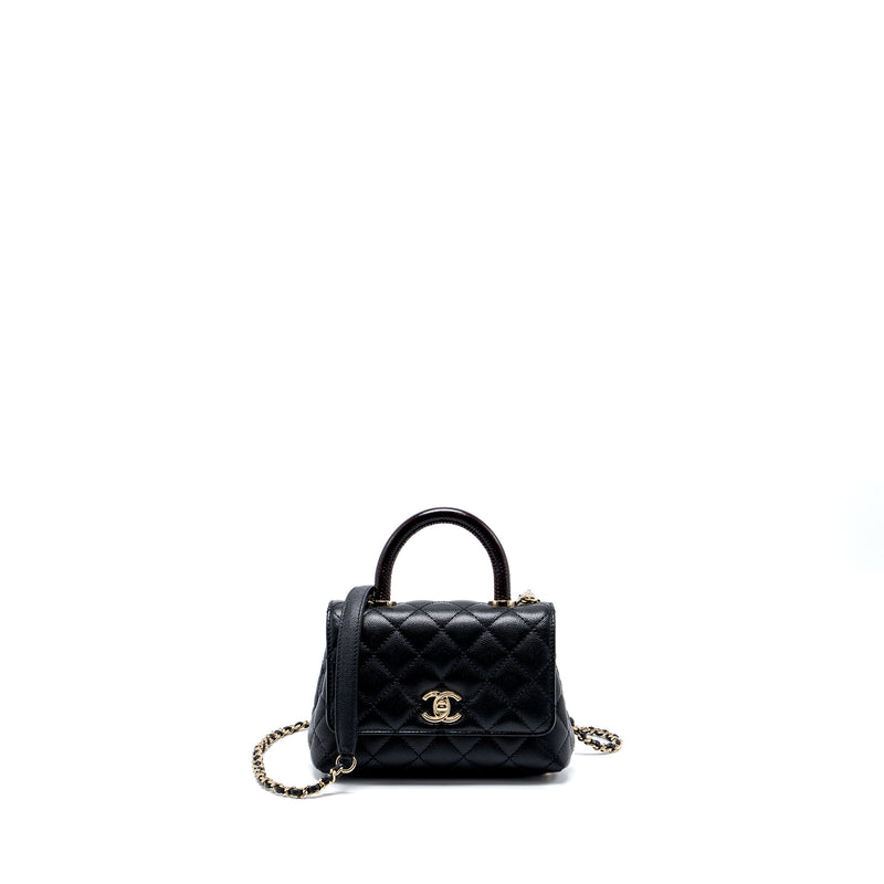 Chanel Mini Coco Handle with Lizard Embossed Handle Caviar Black LGHW (microchip)