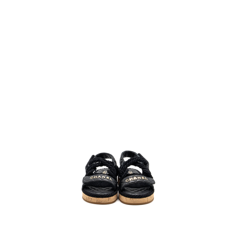 Chanel 21s Size 35 Quilted Letter Sandals Black SHW
