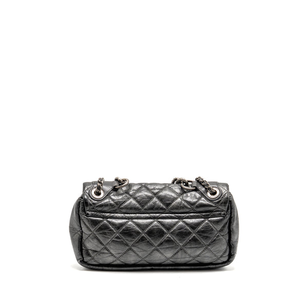 Chanel Detailed Chain Single Flap Bag Calfskin Charcoal Grey SHW