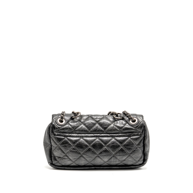Chanel Detailed Chain Single Flap Bag Calfskin Charcoal Grey SHW