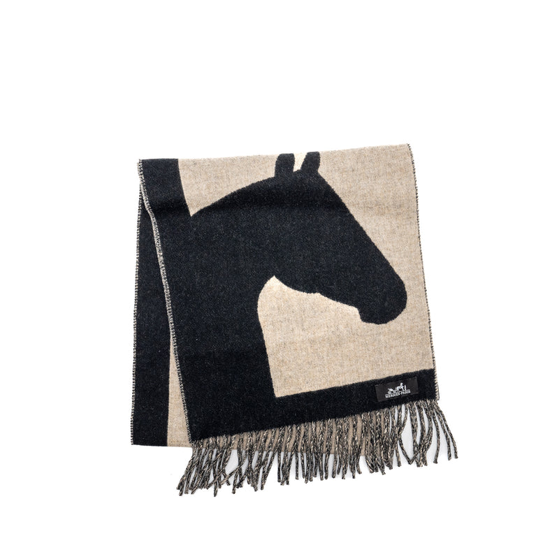 Hermes Casaque Love Story Muffler Cashmere Noir/Beige Chine