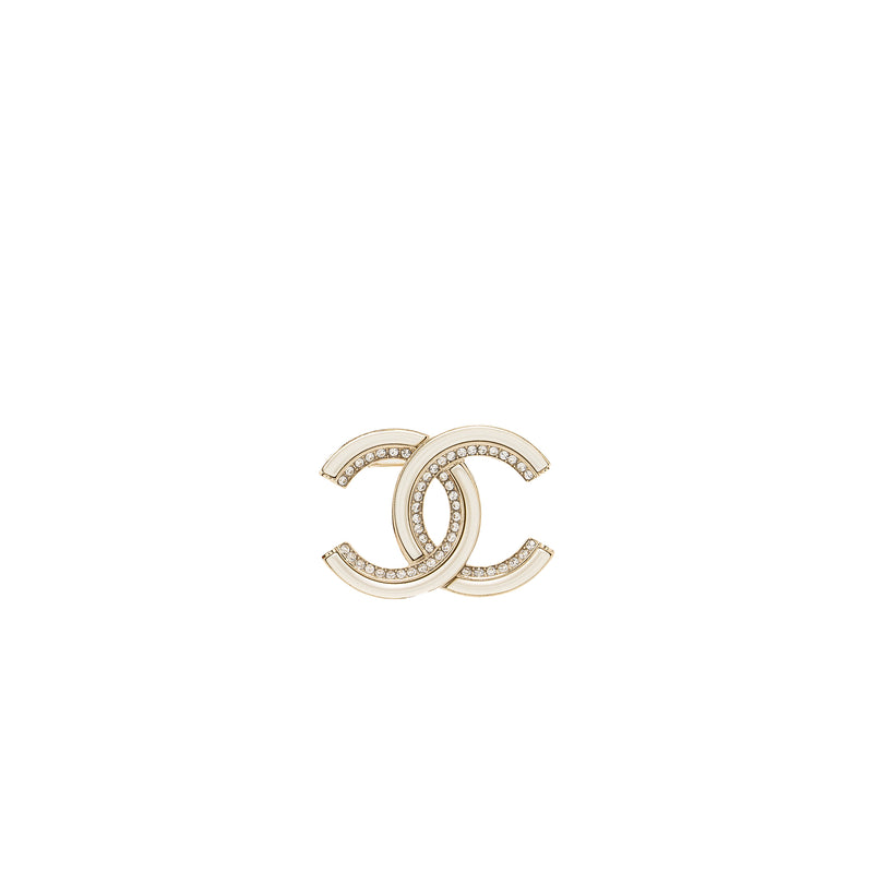 Chanel CC logo brooch with crystal ivory / silver tone