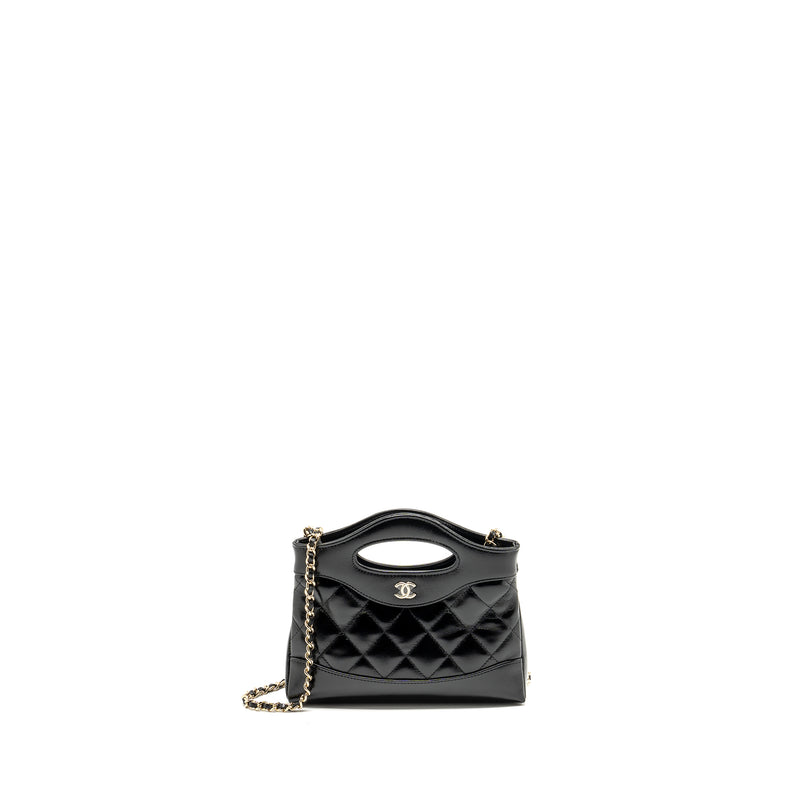 CHANEL Mini 31 Clutch With Chain Shiny Lambskin Black LGHW (Microchip)