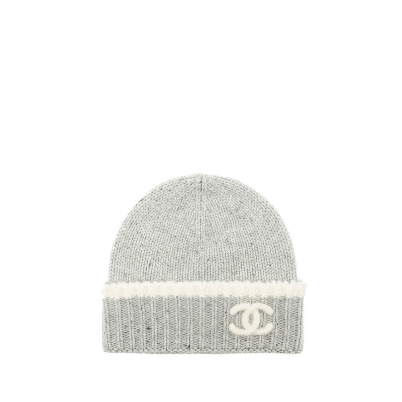 Chanel CC Logo Beanie Cashmere/ Silk Light Grey