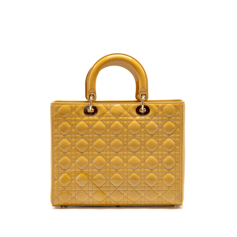 Dior Large Lady Dior Patent Leather Beige LGHW