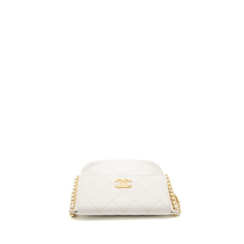 Chanel Crossbody Square Flap Bag Lambskin White Brushed GHW