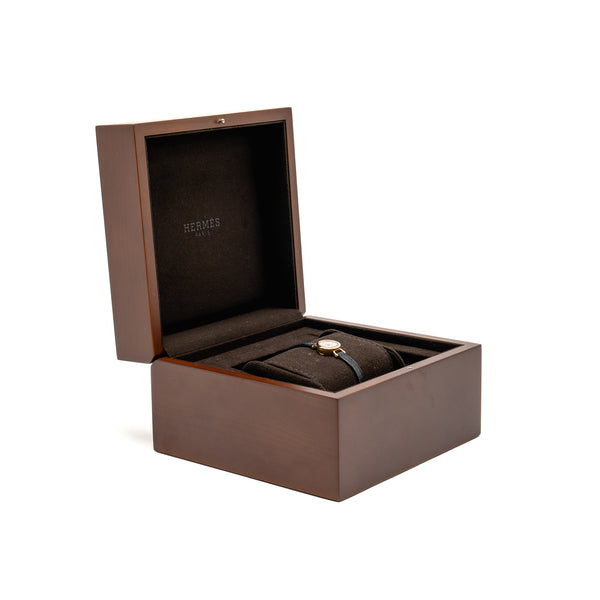 Hermes Faubourg Watch, Mini Model, 15mm Rose Gold/Diamond with Black Calfskin Strap