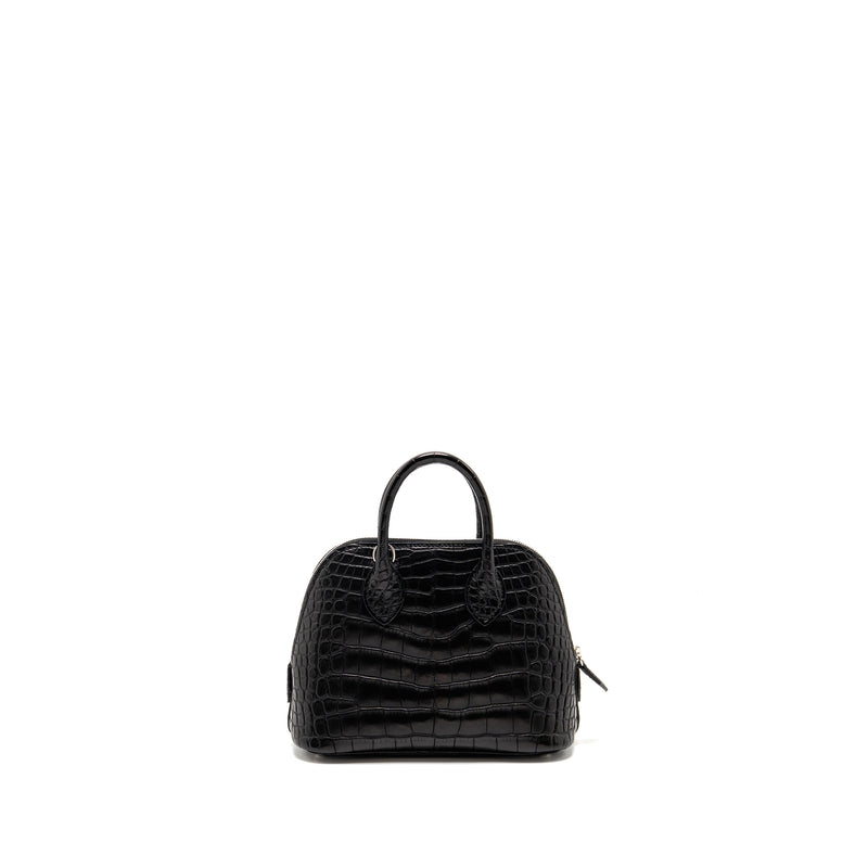 Hermes Mini Bolide Alligator Mississippiensis Mat Black SHW Stamp W