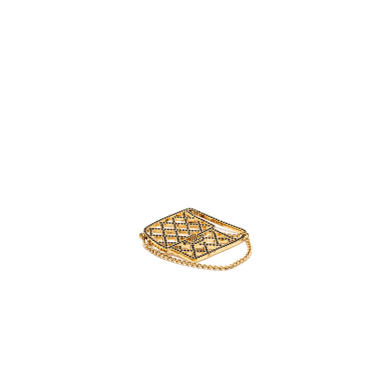 Chanel flap bag brooch with black crystal gold tone