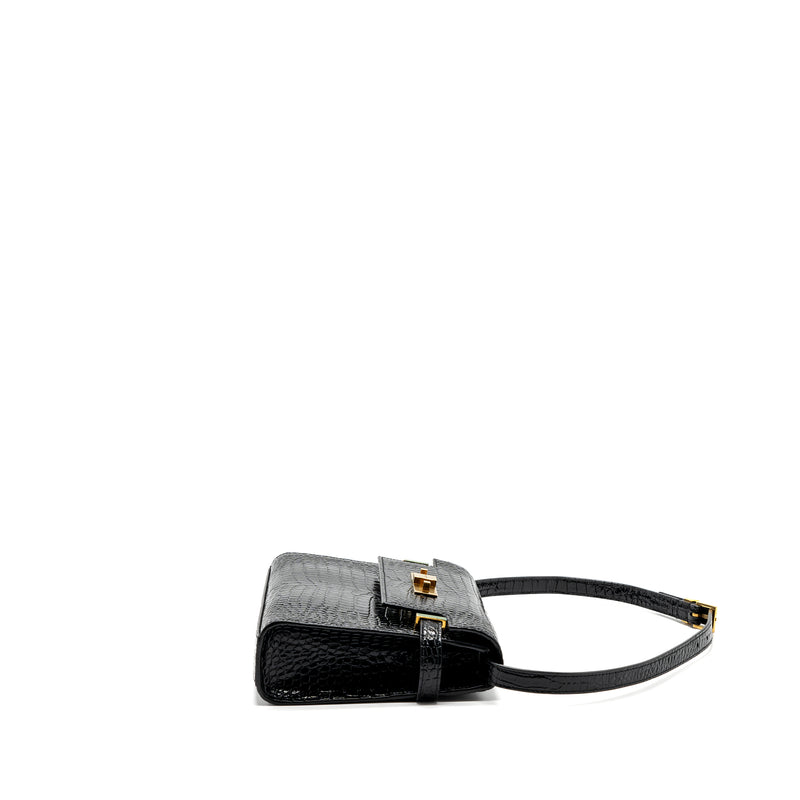 Saint Laurent Manhattan Shoulder Bag Crocodile-Embossed Black GHW
