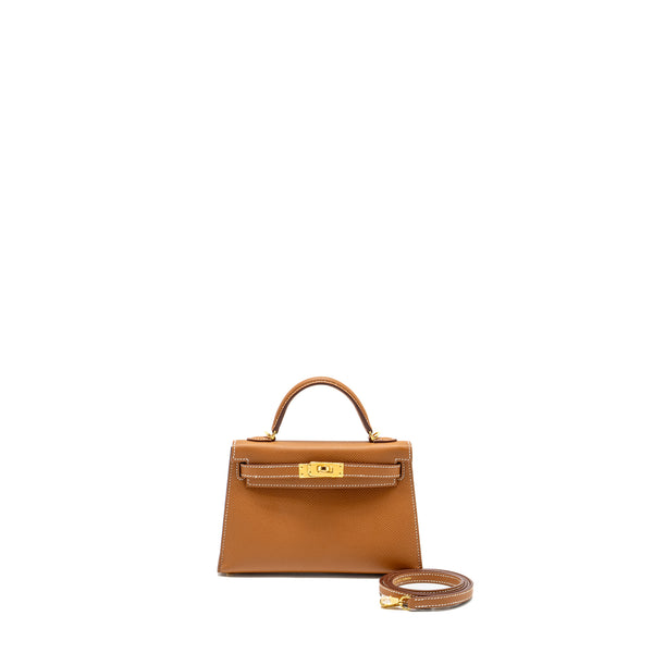 Hermes Mini Kelly II Epsom Gold GHW Stamp U