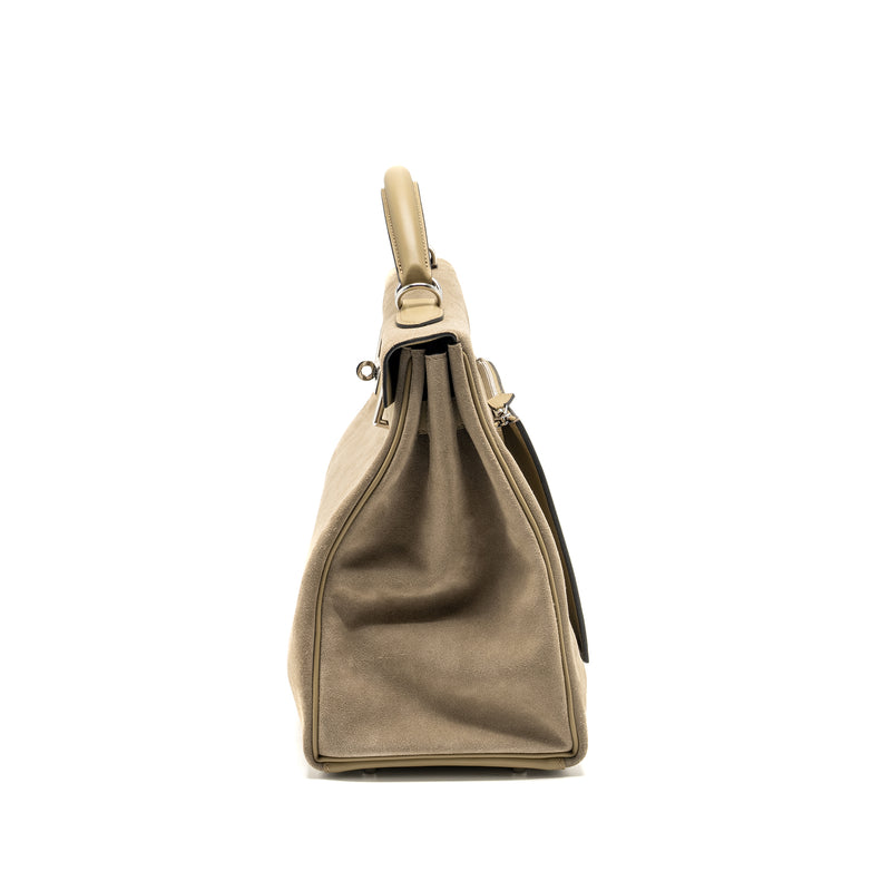 Hermes Maxi Kelly 42 Grizzly/Swift Gris Caillou / Beige Marfa SHW Stamp W