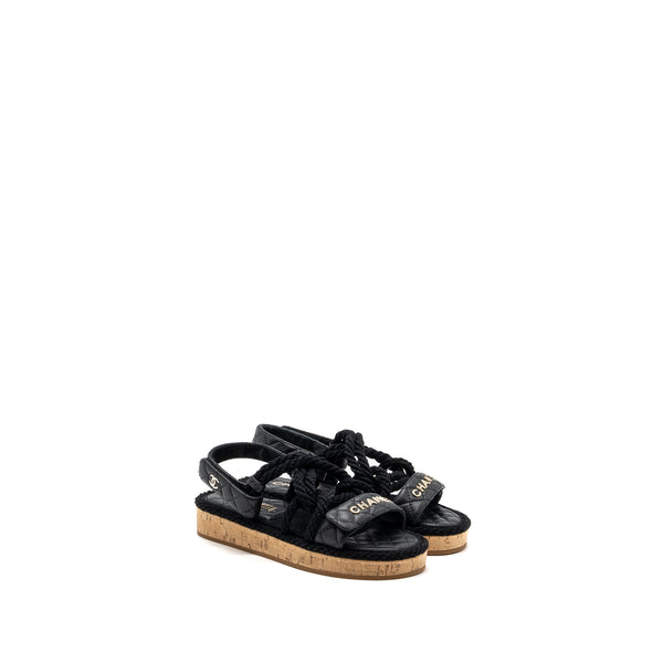 Chanel 21s Size 35 Quilted Letter Sandals Black SHW
