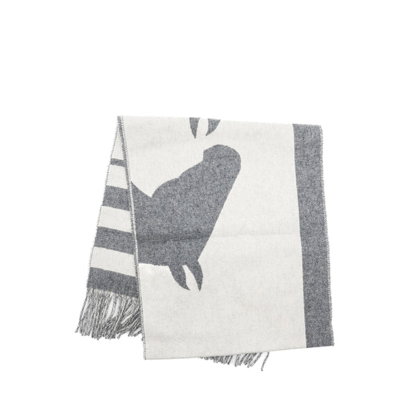 Hermes Casaque Love Story Muffler Cashmere Gris Clair / Ivoire